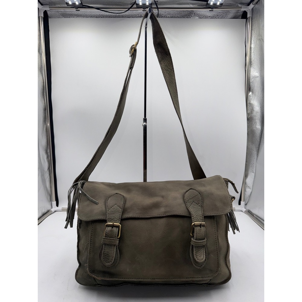 Cut n Paste Los Angeles Leather Messenger Bag Olive Green Tassel Crossbody